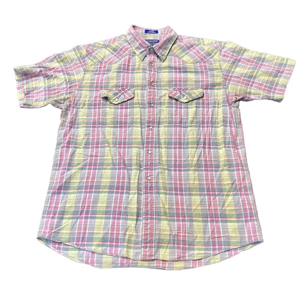 Pendleton Other - Pendleton Shirt Mens Large Pink Yellow‎ Plaid Western Pearl Snap Short Sleeve